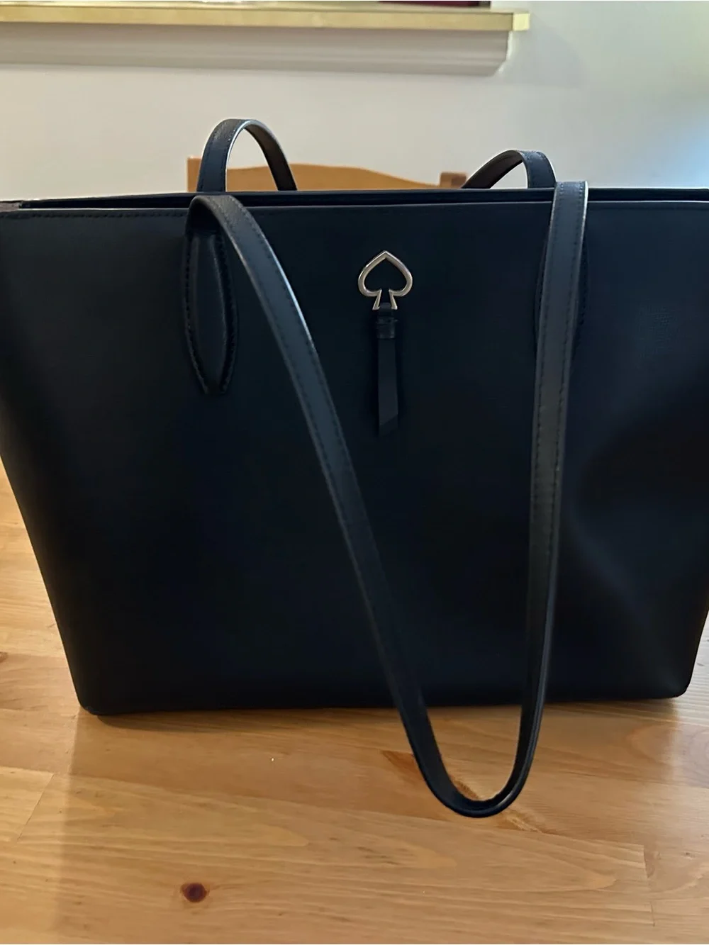 kate spade Black Leather Tote with Spade Charm
